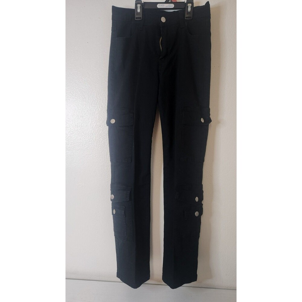 T & Y FASHION Girls Denim Black  Pants Jean High Waist Cargo 8 POCKETS SZ 7/8
